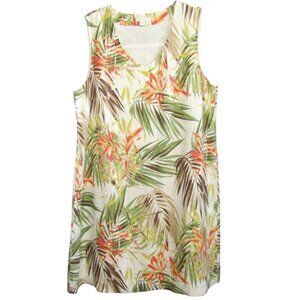 J Jill Love Linen Shift Dress Size L Tropical Floral Sleeveless Lined Pockets